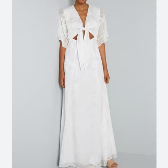 HUTCH ModCloth white Jacquard satin cut out front knot maxi dress 12 new w tag - Picture 12 of 12
